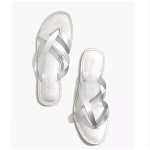 Madewell Boardwalk Sandals 6 Silver Leather NWT Gray Slide MC720 Travel Resort